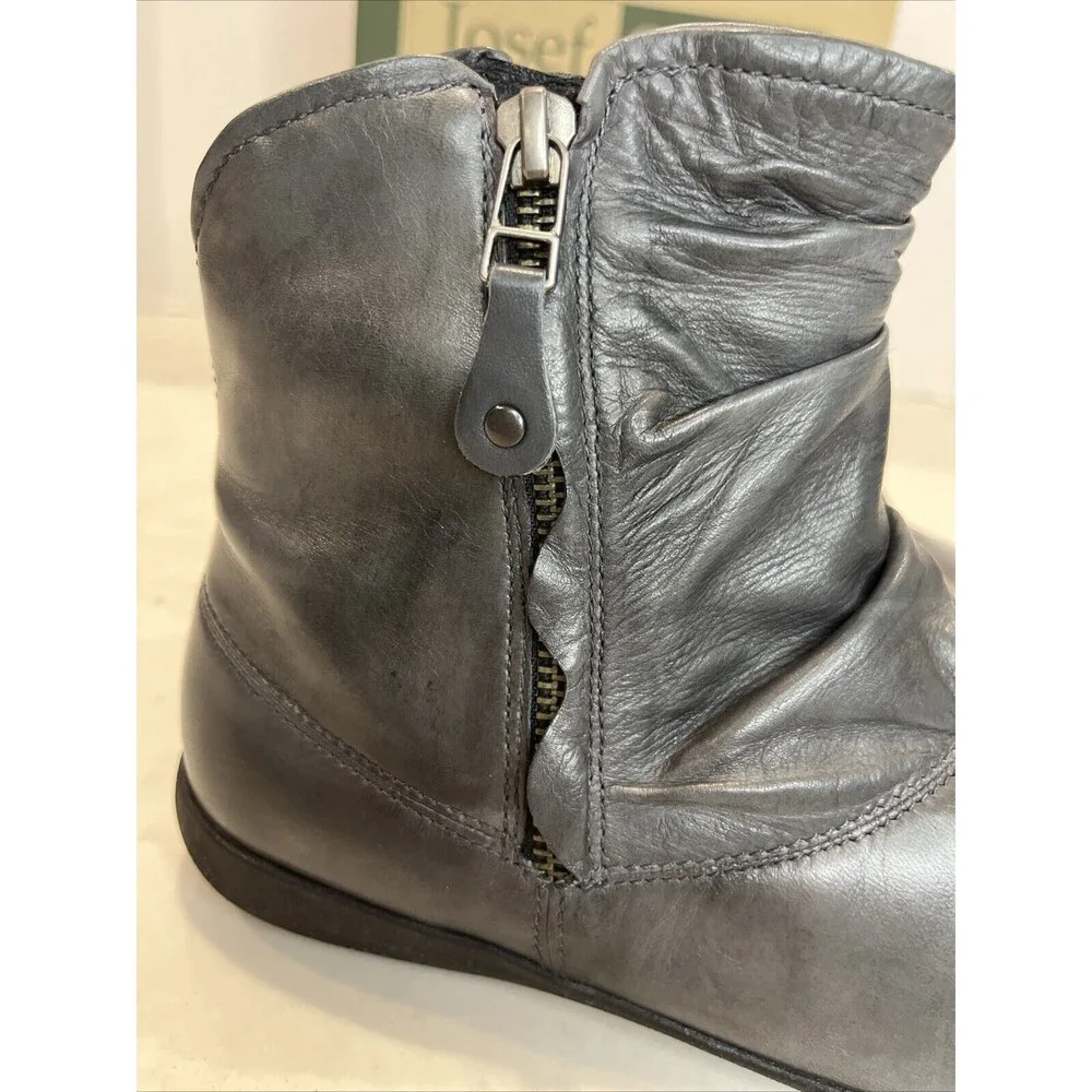 Josef‎ Seibel NEW Gray Leather Side Zip Ankle Boot Bootie EU 37 US 6-6.5 Comfort